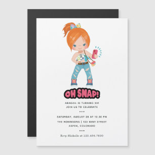 Invitación Magnética Diviértete Oh Snap! Chica Selfie Fiesta de Cumplea