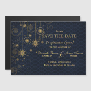 Invitación Magnética dorado azul Snowflakes Winter guardar la fecha