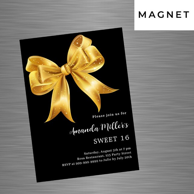 Invitación Magnética Dorado negro de lujo Sweet 16 (Subido por el creador)
