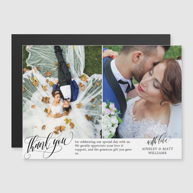 Invitación Magnética Dos Fotos Bodas Guión Rápido Gracias (Anverso/Reverso)