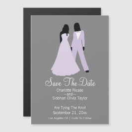 Invitación Magnética Dos Novias Salvan La Fecha Boda (Lilac Y Gris)