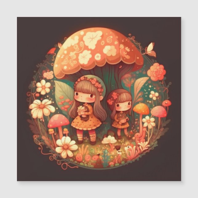 Invitación Magnética Dos pequeñas y lindas niñas elfas (Anverso)