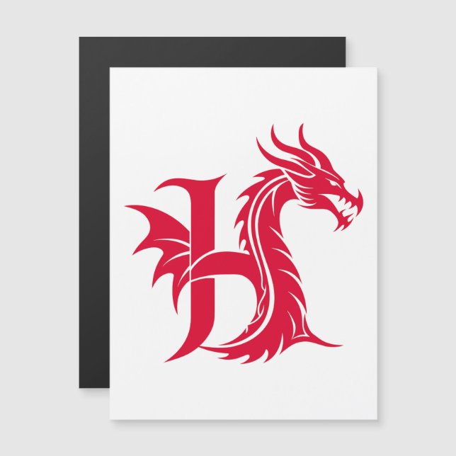 Invitación Magnética Dragon Styled Letter H, Dragon Alphabet, Monogram (Anverso/Reverso)