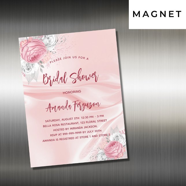 Invitación Magnética Ducha de novia flores de seda rosadas rosas blanca (Subido por el creador)