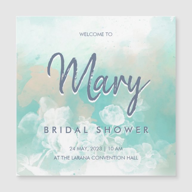 Invitación Magnética Ducha de novia moderna con guión turquesa (Anverso)