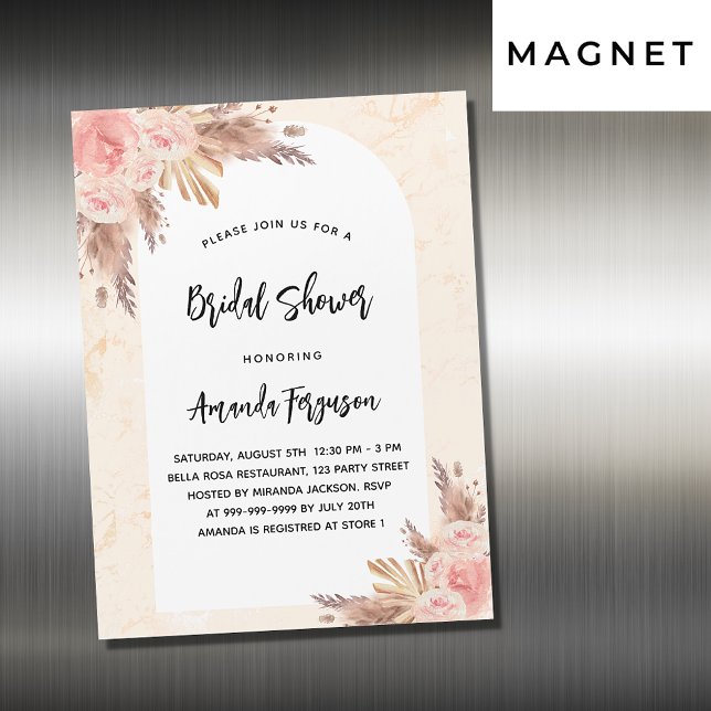 Invitación Magnética Ducha de novia pampas pasto rosa oro lujoso (Subido por el creador)