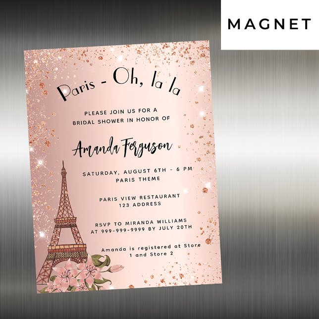 Invitación Magnética Ducha de novia Paris Torre Eiffel rosa oro lujo (Subido por el creador)