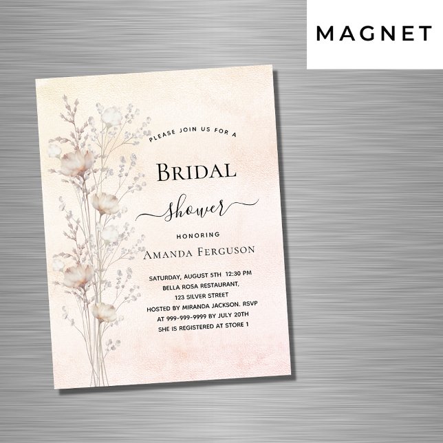 Invitación Magnética Ducha de novia polvorienta crema flores silvestres (Subido por el creador)