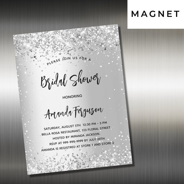 Invitación Magnética Ducha de novia purpurina de plata (Subido por el creador)
