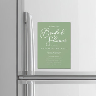 Invitación Magnética Ducha de Novia Tipografía Blanca Verde Salvia