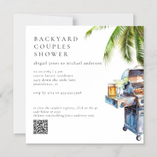 Invitación Magnética Ducha de parejas Tropical Palm Tree BBQ