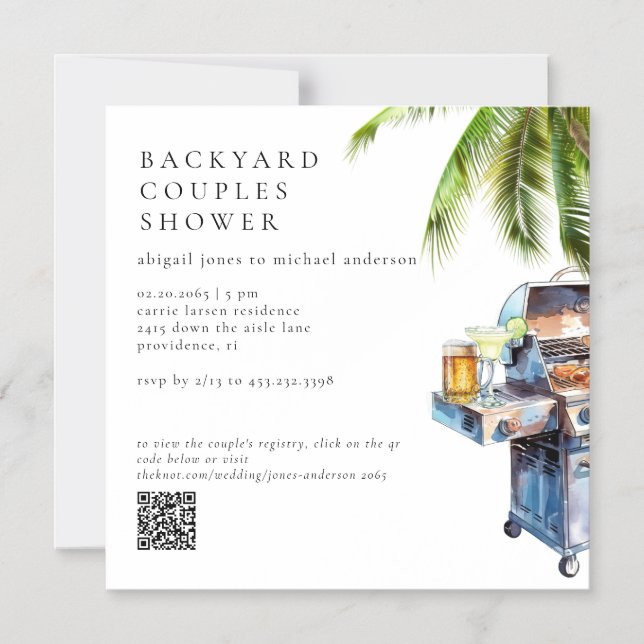 Invitación Magnética Ducha de parejas Tropical Palm Tree BBQ (Anverso)