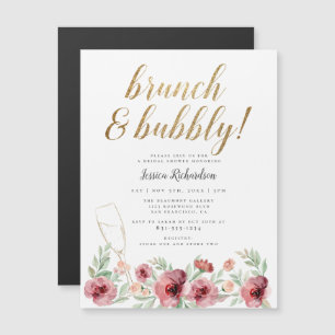 Invitación Magnética Ducha nupcial floral con guion dorada y brunch