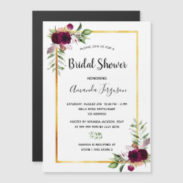 Invitación Magnética Ducha nupcial florals dorado boho burgundy