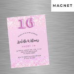 Invitación Magnética Dulce 16 chica de confeti rosa fiesta de lujo<br><div class="desc">Una invitación magnética moderna, elegante y glamorosa para una fiesta de 16 años de dulce chica. Un fondo rosa y rubio con confeti. El nombre está escrito con una escritura de estilo con letras a mano moderna. Personalice y agregue los detalles de su fiesta. El número 16 se escribe con...</div>