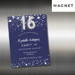 Invitación Magnética dulce 16 estrellas azul marino de plata lujo<br><div class="desc">Una moderna,  elegante y glamorosa tarjeta magnética de invitación para una fiesta dulce de 16 y 16 años. Un fondo azul marino,  decorado con estrellas de imitación plateadas. Personalice y agregue su nombre y detalles del fiesta. El número 16 se escribe con un tipo de letra de estilo globo.</div>