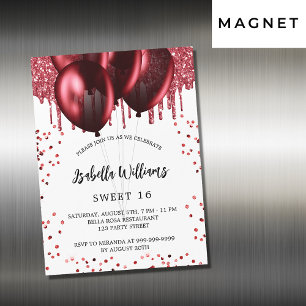 Invitación Magnética Dulce 16 globos rojos lujo blanco