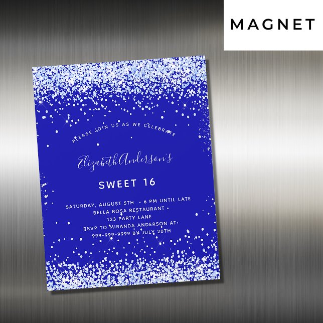 Invitación Magnética Dulce 16 lujoso blanco azul real (Subido por el creador)