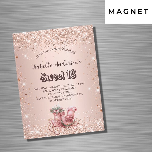 Invitación Magnética Dulce carro de oro rosa 16 lujo (Subido por el creador)