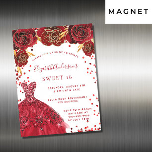 Invitación Magnética Dulce vestido blanco rojo 16 de lujo