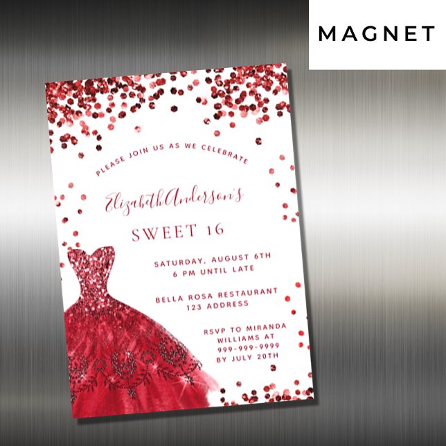 Invitación Magnética Dulce vestido blanco rojo 16 de lujo (Subido por el creador)