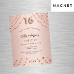 Invitación Magnética Dulces 16 estrellas de oro rosa de lujo<br><div class="desc">Para una elegante fiesta de 16 y 16 años. Fondo subió de gradiente dorado. Decorado con estrellas. Personalice y añada un nombre,  detalles del fiesta,  año de nacimiento. El nombre se escribe con un guión de estilo con letras a mano</div>