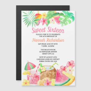 Invitación Magnética Dulces 16 Fiesta de Cumpleaños Tropical Tema Hawai