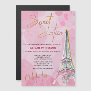 Invitación Magnética Dulces Dieciséis Rosa Oro París Cumpleaños 16
