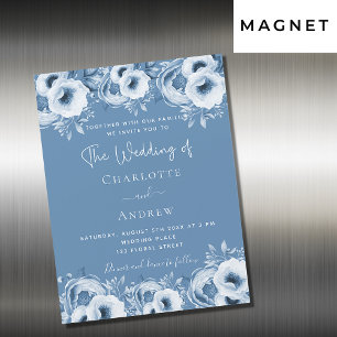 Invitación Magnética Duste azul floral elegante guión boda de lujo