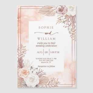 Invitación Magnética Dusty Boho boda de rosas rosadas Lignt