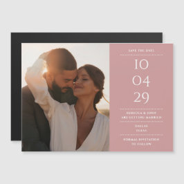 Invitación Magnética Dusty Rosa Foto Moderna Boda Guardar La Fecha