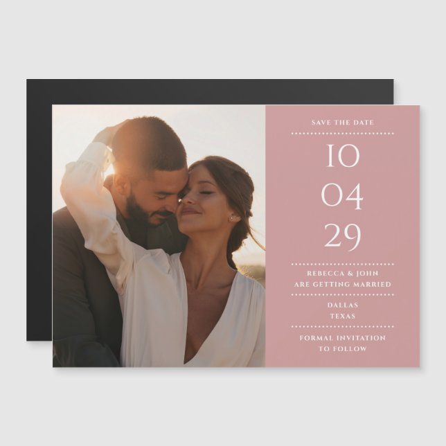 Invitación Magnética Dusty Rosa Foto Moderna Boda Guardar La Fecha (Anverso/Reverso)