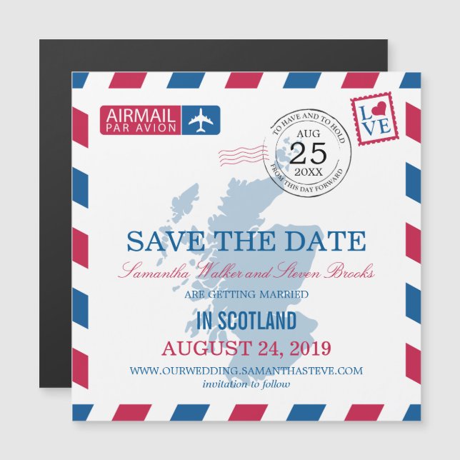 Invitación Magnética El Airmail de Escocia salva la fecha (Anverso/Reverso)