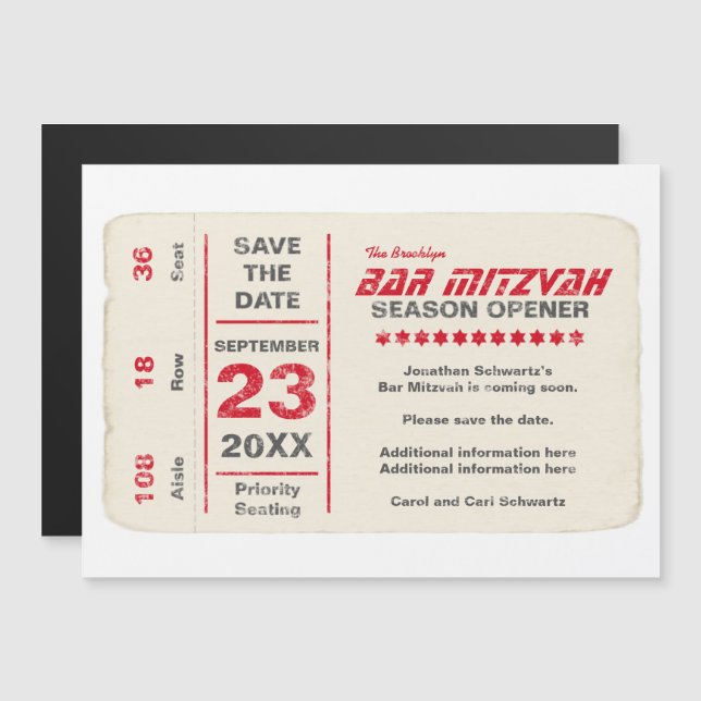 Invitación Magnética El bar de la estrella del deporte Mitzvah salva la (Anverso/Reverso)