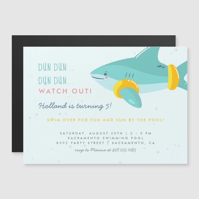 Invitación Magnética El brazo de tiburón Fiesta de la piscina dulce flo (Anverso/Reverso)