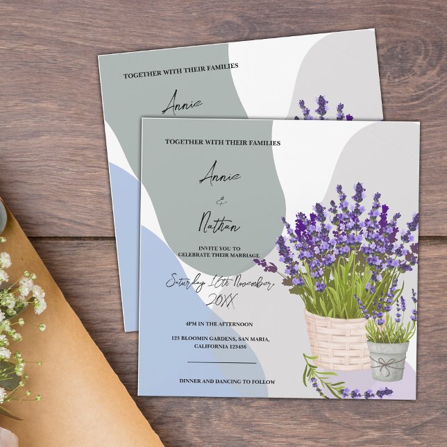 Invitación Magnética El lavanda se tambalea en un Boda de acuarela de c (Cute Watercolor Lavender Stems in a Basket Wedding Magnetic Invitation)