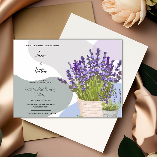 Invitación Magnética El lavanda se tambalea en un Boda de acuarela de c (Lavender Stems in a Basket Cute Watercolor Wedding Magnetic Invitation)