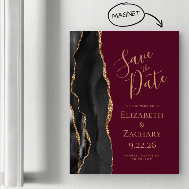 Invitación Magnética El negro agate borgoña salva la fecha (Subido por el creador)
