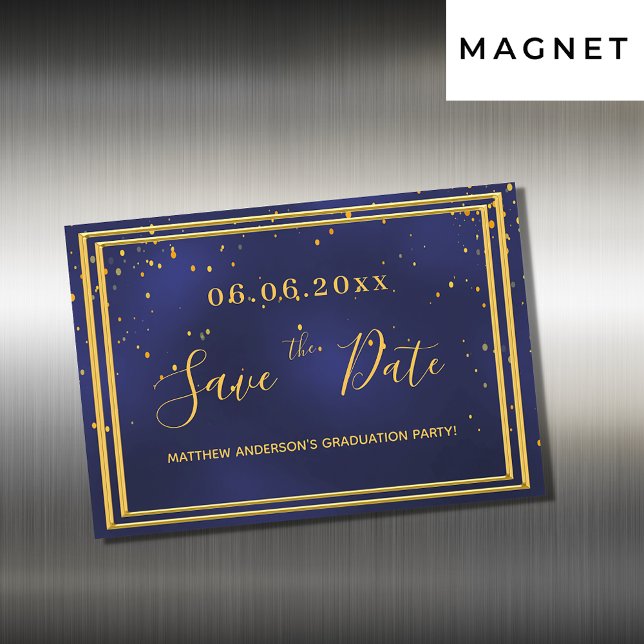 Invitación Magnética El oro azul de la fiesta de graduación salva el im (Subido por el creador)