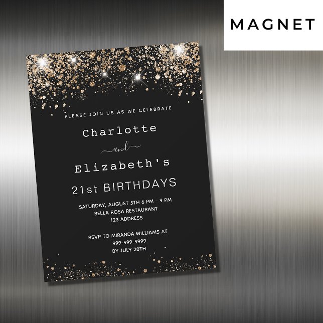Invitación Magnética El oro negro de cumpleaños dos personas amigos luj (Subido por el creador)