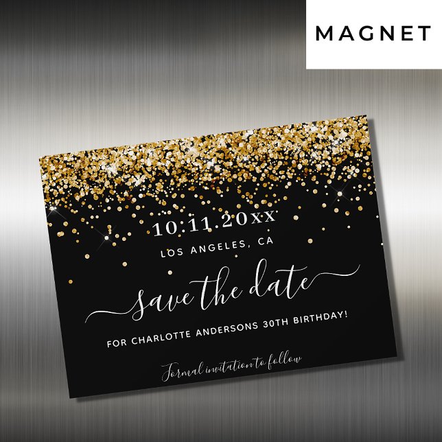 Invitación Magnética El oro negro de la fiesta de cumpleaños salva el i (Subido por el creador)