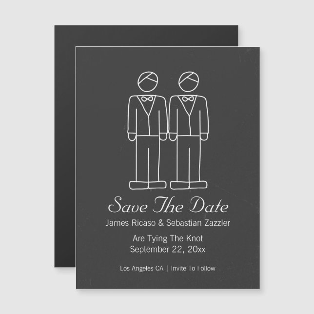 Invitación Magnética El Sr. y el Sr. Doodle Salvan la Fecha Boda Gay (Anverso/Reverso)