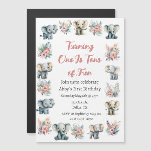 Invitación Magnética Elefantes y flores de la selva boho cumpleaños