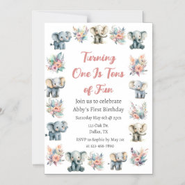 Invitación Magnética Elefantes y flores de la selva boho cumpleaños