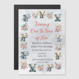Invitación Magnética Elefantes y flores de la selva boho en cumpleaños