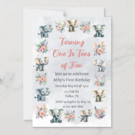 Invitación Magnética Elefantes y flores de la selva boho en cumpleaños 