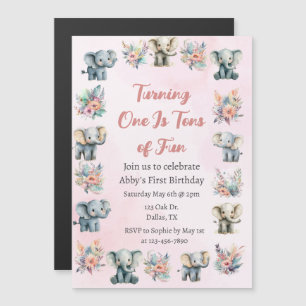 Invitación Magnética Elefantes y flores de la selva boho en cumpleaños