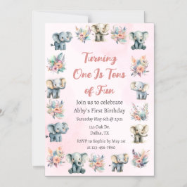 Invitación Magnética Elefantes y flores de la selva boho en cumpleaños 