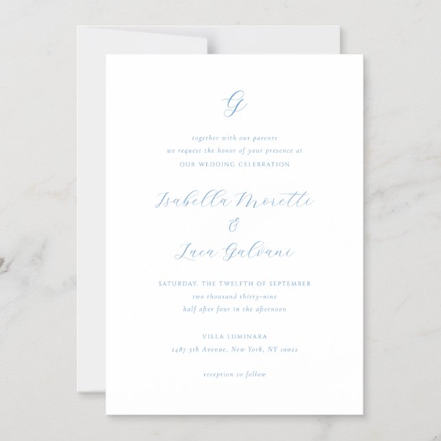 Invitación Magnética Elegant Blue and White Coastal Chic Wedding (Anverso)