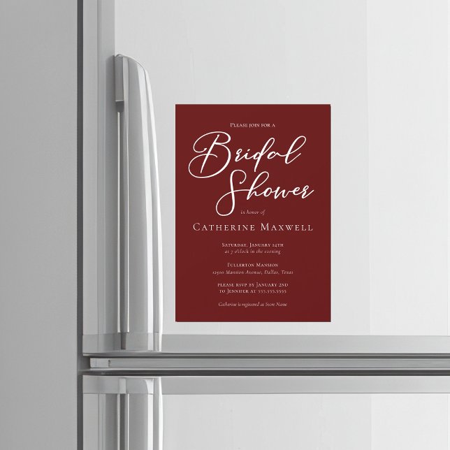 Invitación Magnética Elegant Burgundy Minimalist Bridal Shower (Subido por el creador)